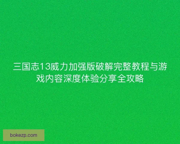 三国志13威力加强版破解完整教程与游戏内容深度体验分享全攻略