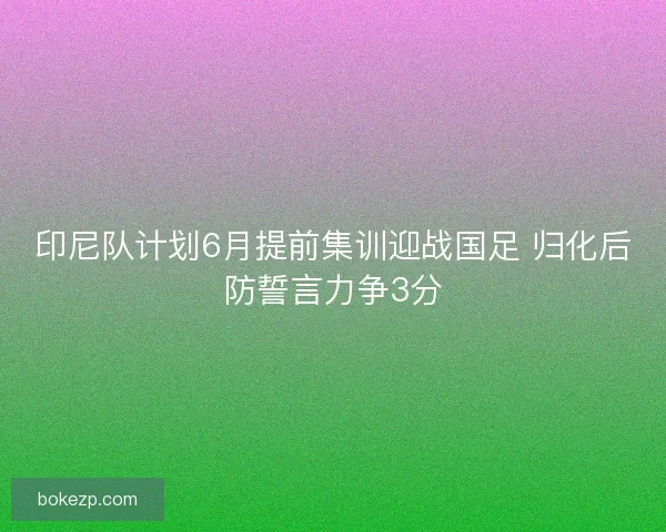 印尼队计划6月提前集训迎战国足 归化后防誓言力争3分
